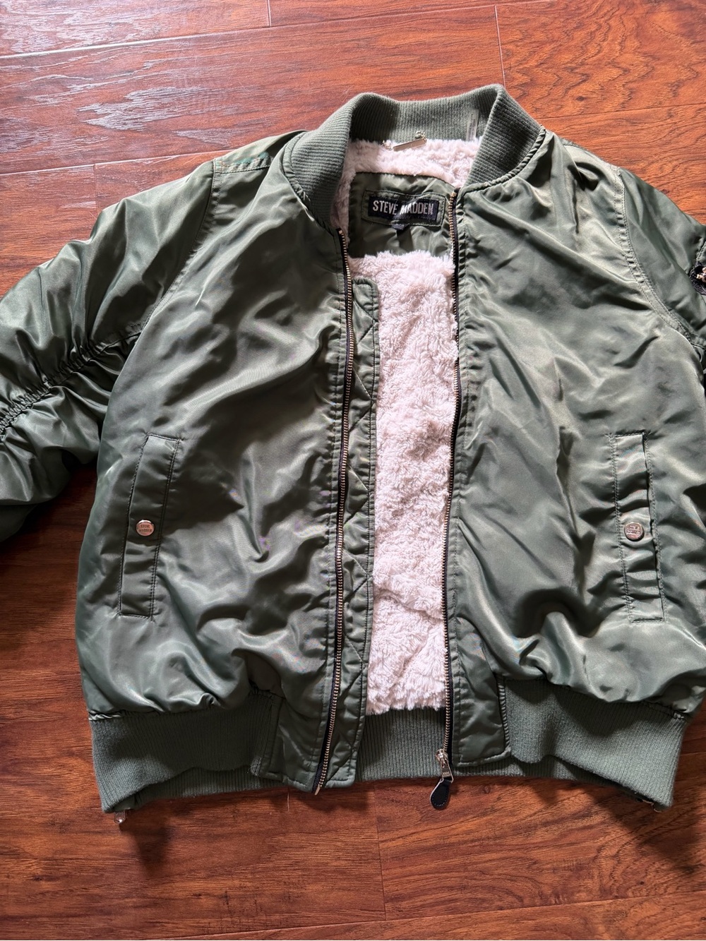 Steve Madden Olive Green Bomber Jacket with fleece Lining